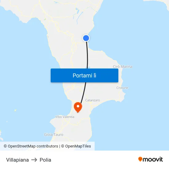 Villapiana to Polia map