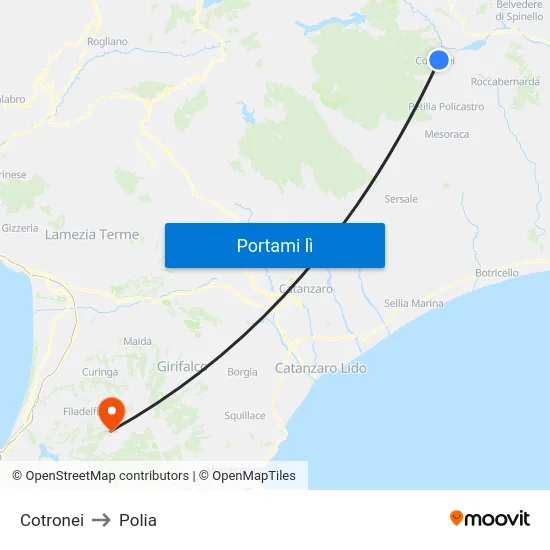 Cotronei to Polia map