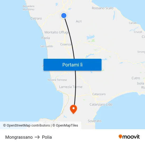 Mongrassano to Polia map