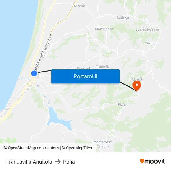 Francavilla Angitola to Polia map