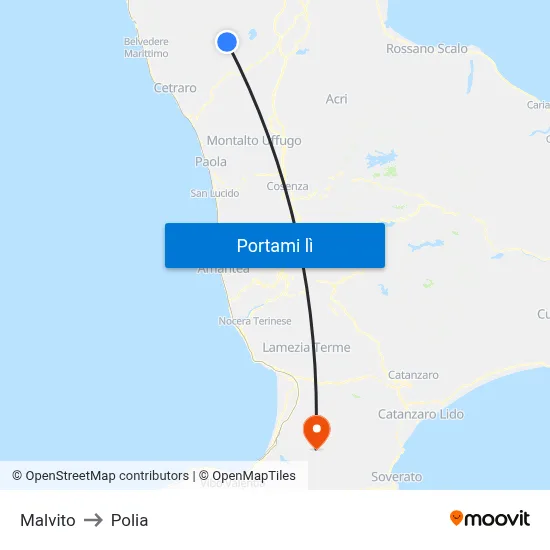 Malvito to Polia map