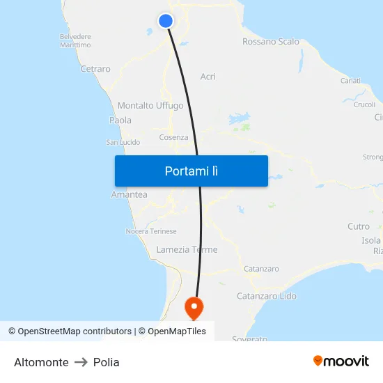 Altomonte to Polia map