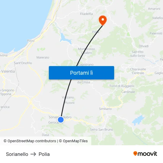 Sorianello to Polia map