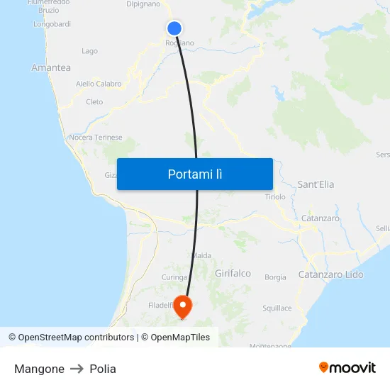 Mangone to Polia map