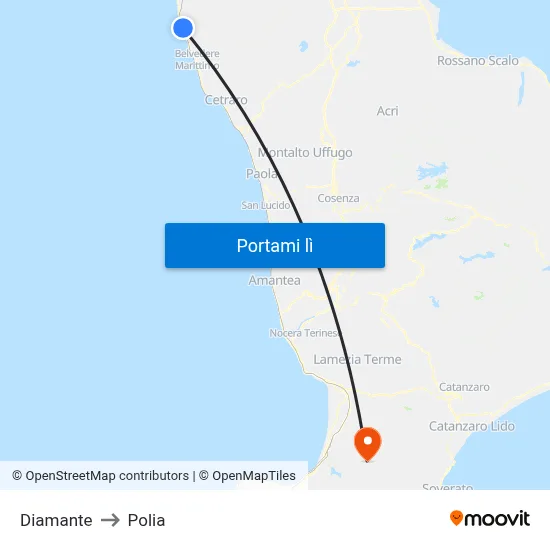 Diamante to Polia map