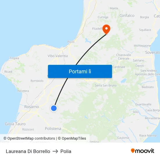 Laureana Di Borrello to Polia map