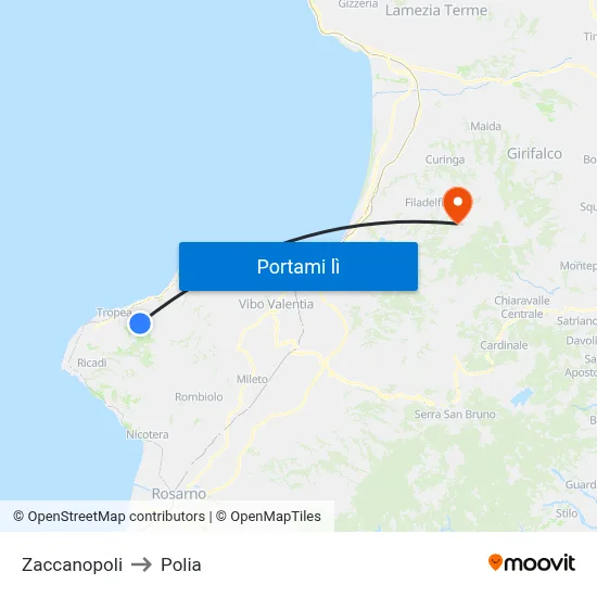 Zaccanopoli to Polia map
