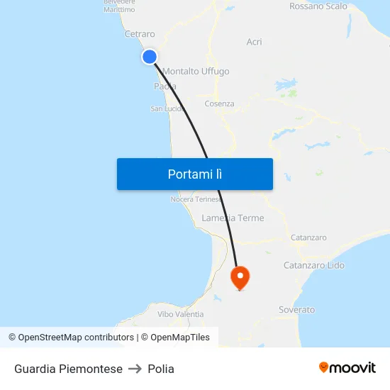 Guardia Piemontese to Polia map