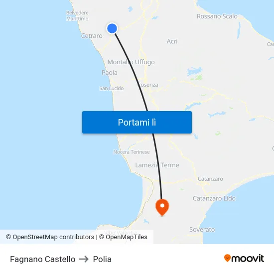 Fagnano Castello to Polia map