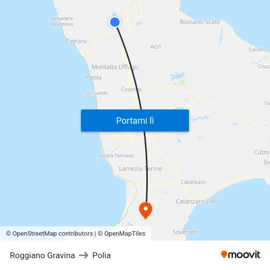 Roggiano Gravina to Polia map