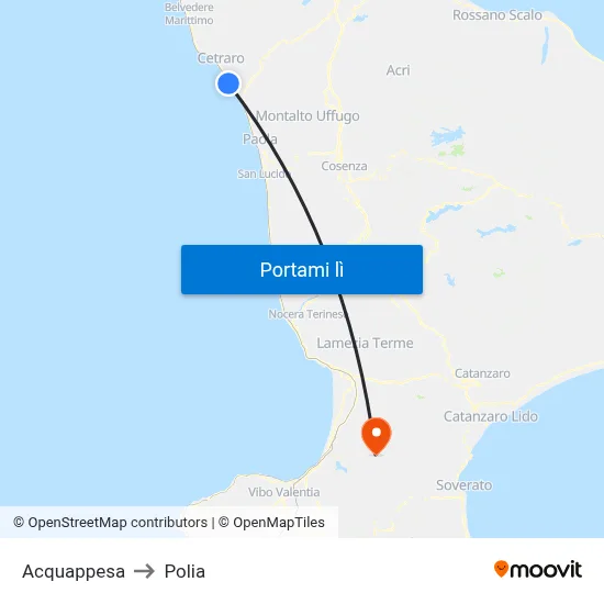 Acquappesa to Polia map