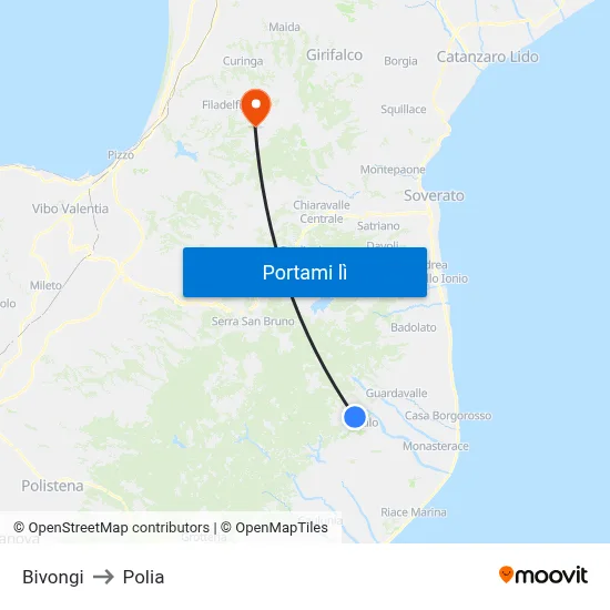 Bivongi to Polia map