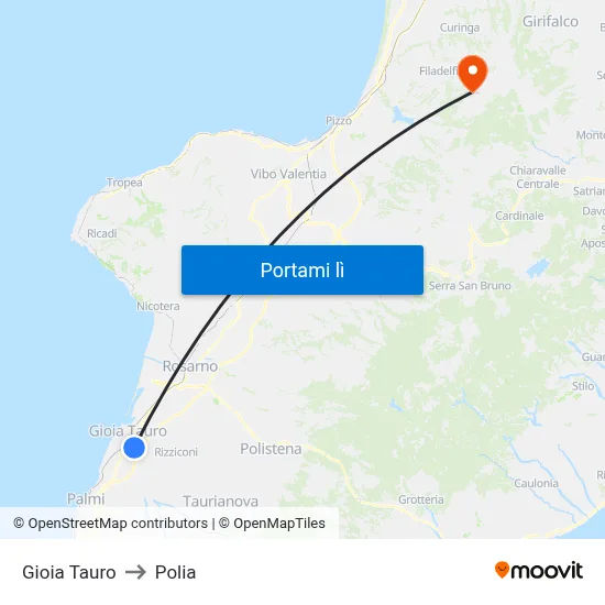 Gioia Tauro to Polia map
