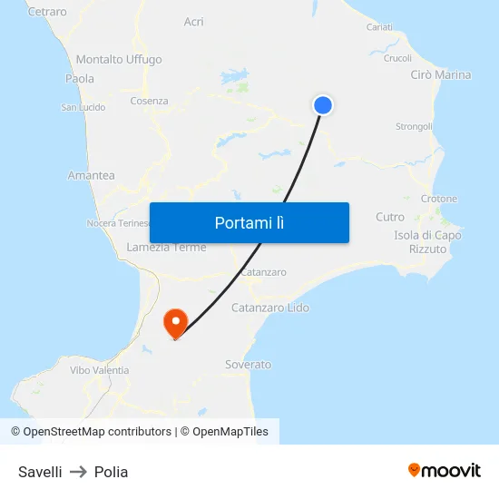 Savelli to Polia map