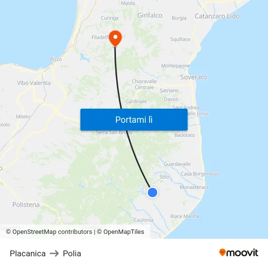 Placanica to Polia map