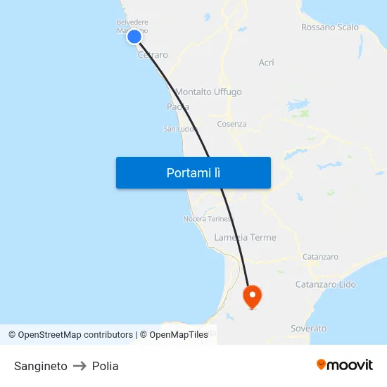 Sangineto to Polia map