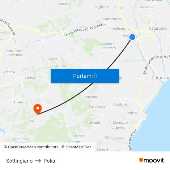 Settingiano to Polia map