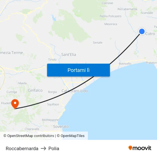 Roccabernarda to Polia map