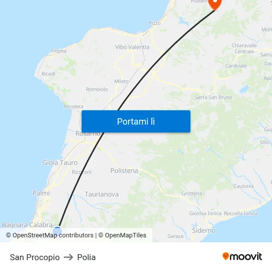 San Procopio to Polia map