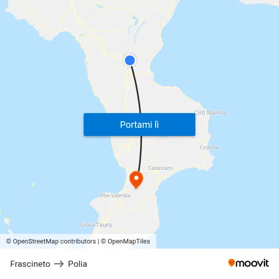 Frascineto to Polia map