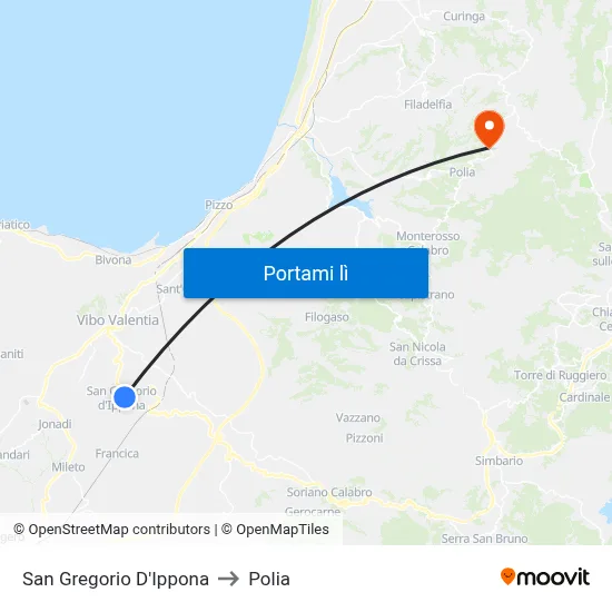 San Gregorio D'Ippona to Polia map