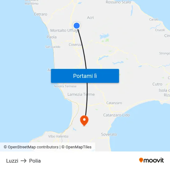 Luzzi to Polia map