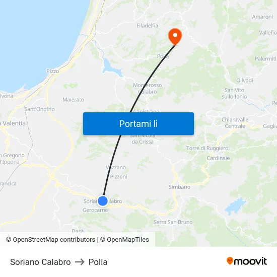 Soriano Calabro to Polia map