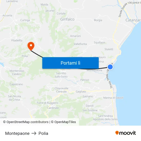 Montepaone to Polia map