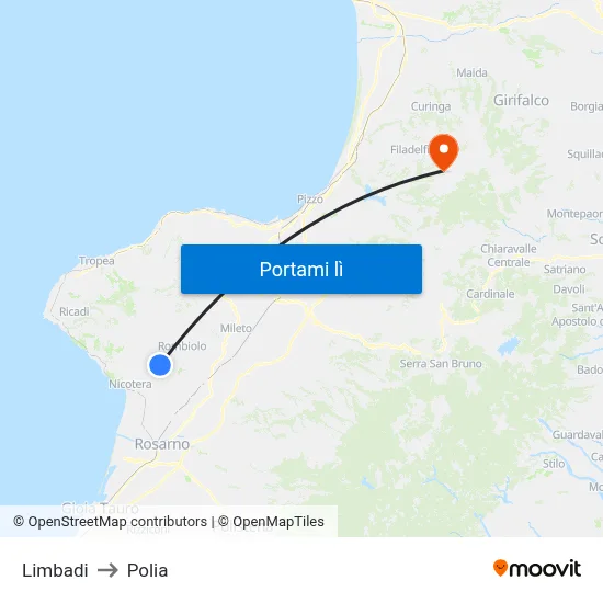Limbadi to Polia map