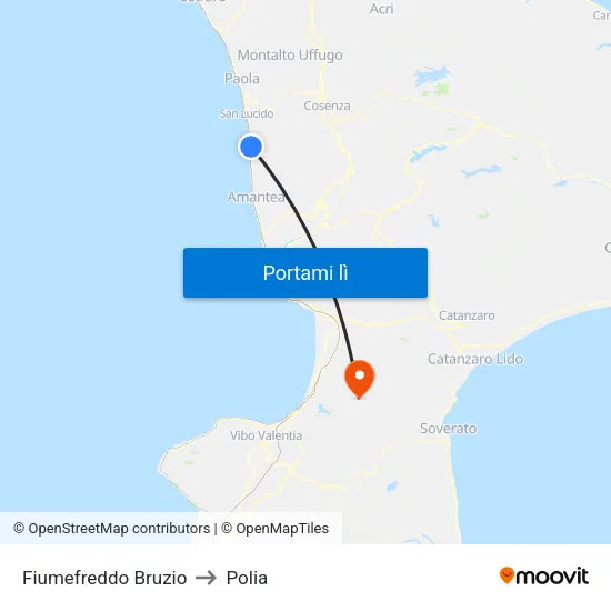 Fiumefreddo Bruzio to Polia map