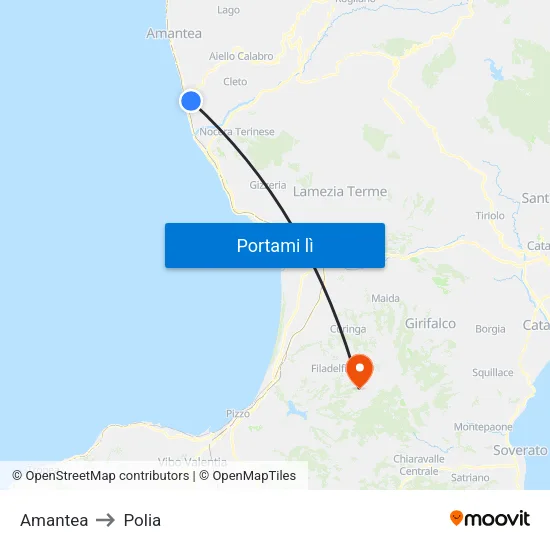 Amantea to Polia map