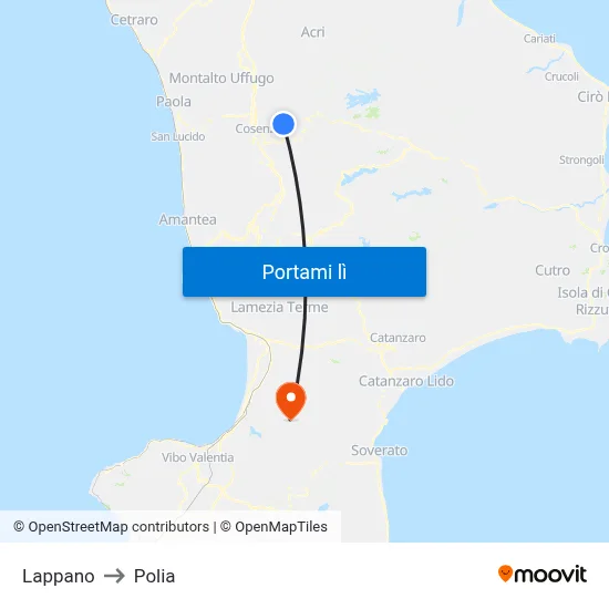 Lappano to Polia map