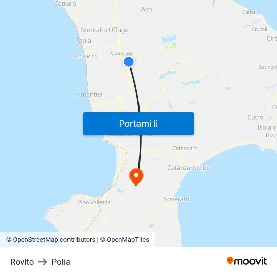 Rovito to Polia map