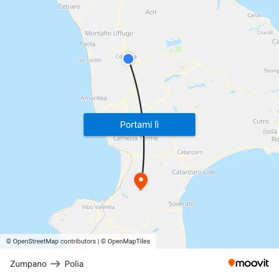 Zumpano to Polia map