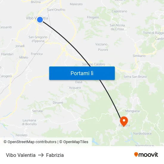 Vibo Valentia to Fabrizia map