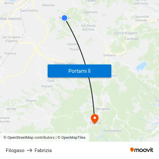 Filogaso to Fabrizia map