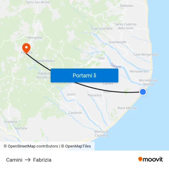 Camini to Fabrizia map