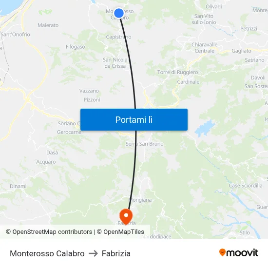 Monterosso Calabro to Fabrizia map