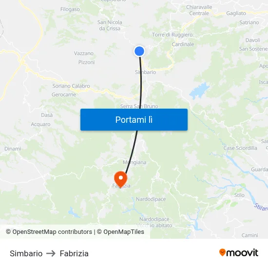 Simbario to Fabrizia map