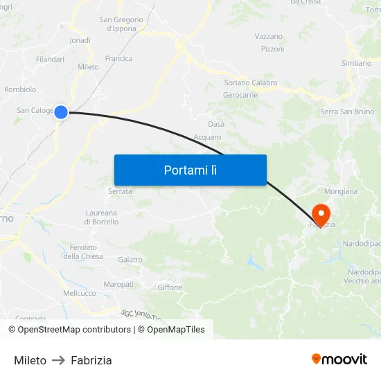 Mileto to Fabrizia map