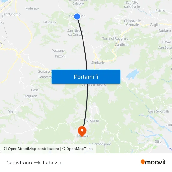Capistrano to Fabrizia map