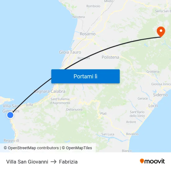 Villa San Giovanni to Fabrizia map