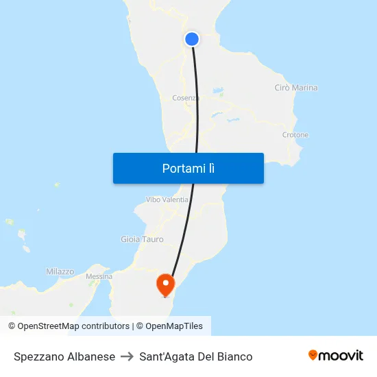 Spezzano Albanese to Sant'Agata Del Bianco map