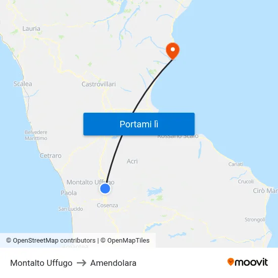 Montalto Uffugo to Amendolara map