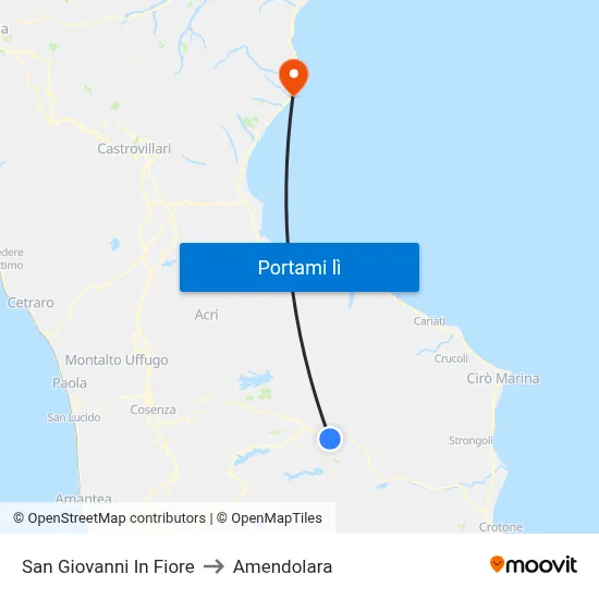 San Giovanni In Fiore to Amendolara map