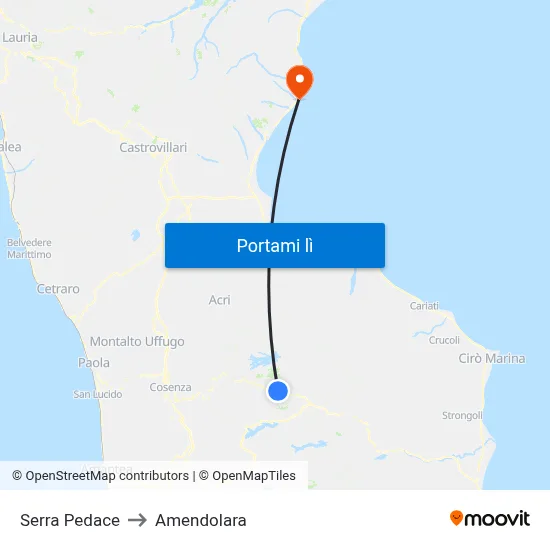 Serra Pedace to Amendolara map