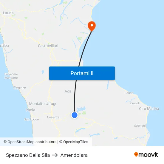Spezzano Della Sila to Amendolara map