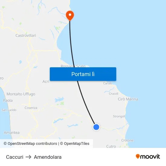 Caccuri to Amendolara map