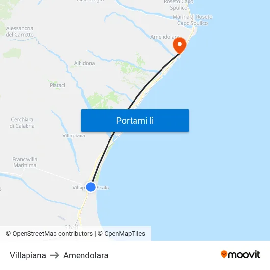 Villapiana to Amendolara map