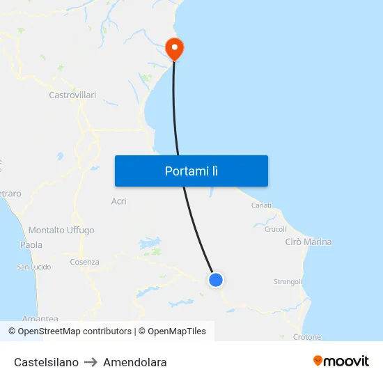 Castelsilano to Amendolara map